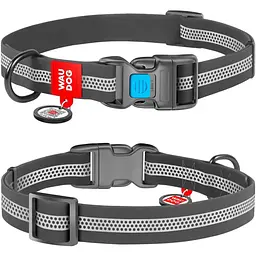 Нашийник для собак Waudog Waterproof, коллартекс, водостійкий, світловідбивний, з QR паспортом, пластикова пряжка-фастекс, S, 23-35х1,5 см, сірий - мініатюра 3