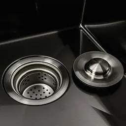 Кухонна мийка чорна PVD 58x48 L Platinum Handmade (два отвори, круглий сифон 3,0/0,8), Чорний - мініатюра 6