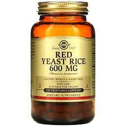Червоний дріжджовий рис Solgar Red Yeast Rice 600 мг 120 вегетаріанських капсул