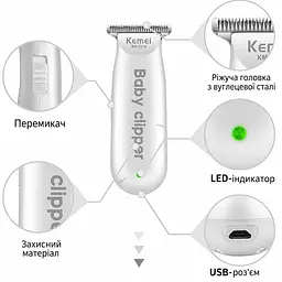 Машинка для стрижки дітей Kemei KM-1319 / Тример з насадками / Дитяча машинка для стрижки волосся - мініатюра 3