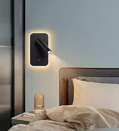 Настінний LED світильник для читання 3W+9W із USB-зарядкою, вимикачами, 3100K, чорний - мініатюра 3
