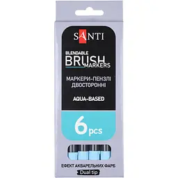 Маркер акварельний Santi Brush Marker SWB-14 блакитний двосторонній 6 шт. (391070) - мініатюра 4