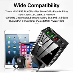 Зарядний пристрій Mirrow 3 USB Type-C Super Charge/Quick Charge 36W Black (498567566) - мініатюра 7