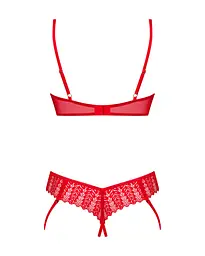 Комплект Obsessive Ingridia 2-pcs crotchless set XL/2XL, червоний, з доступом, відкриті груди - мініатюра 4