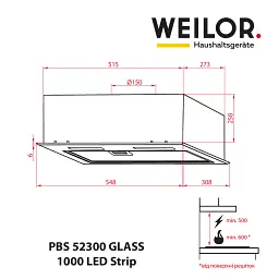 Витяжка повновбудована WEILOR PBS 52300 GLASS BL 1000 LED Strip - мініатюра 11
