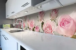 Кухонний фартух самоклеючий Бутони Рожеві Троянди для кухні ПВХ наклейка квіти 60х300 см Happy Pocket Z180589