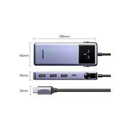 Концентратор Ugreen USB-C 7-in-1 3xUSB + 1xUSB-C + HDMI + RJ45 + PD 100W CM888 gray (45155) - мініатюра 3