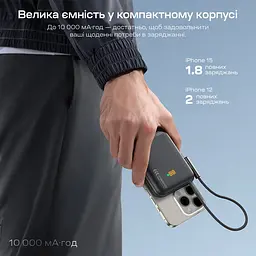 Повербанк 10000mAh Choetech B735 Black QC3.0 PD3.0 бездротова магнітна зарядка, вбудований кабель, підставка (43-00149) - мініатюра 10