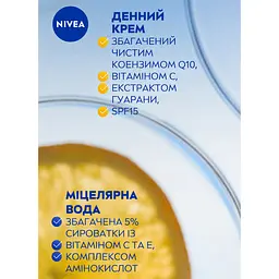 Набір жіночий Nivea Energy&Glow 2024: Денний крем проти зморщок SPF15 50 мл + Освітлююча міцелярна вода 400 мл - мініатюра 5