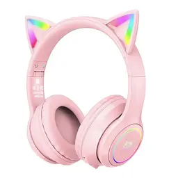 Бездротові ігрові навушники з котячими вушками Onikuma B90 з RGB підсвічуванням Навушники для стрімінгу Рожевий