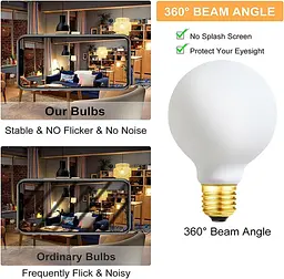 Світлодіодна лампа Leools G25/G80 Dimmable Flick-Free Matt 6W Матове скло CRI95 Теплий білий 600LM, 60W Еквівалент Вінтажна - мініатюра 7