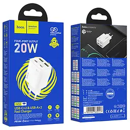 МЗП Hoco N55 Fundador PD20W four-port (2USB-A/2C) White - мініатюра 4