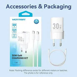 Зарядний пристрій Vention 30W 2×USB (USB-A/USB-C) з кабелем USB-C M-M White (TZ-FEQW0-EU-01) - мініатюра 4