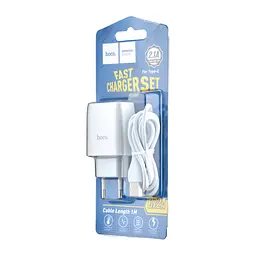 Мережевий зарядний пристрій Hoco C72A Glorious single port charger set ( Type-C ) ( EU ) Білий - мініатюра 2
