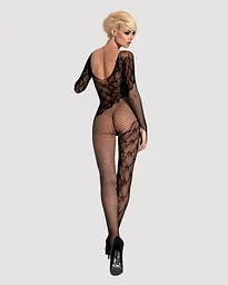 Бодістокінг Obsessive Bodystocking F210 з рукавами-мітенками у сітку з кольоровим мереживом S/M/L чорний - мініатюра 5