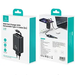 МЗП Usams US-CC299 GaN With Retractable Type-C Cable Xiang Ser. 65W (1USB-A/1C) Black - мініатюра 6