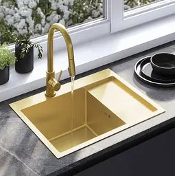 Кухонна мийка Rea Fin 620x480 мм brushed gold ZLE-06013 - мініатюра 6