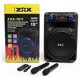 Портативна колонка ZPX ZXX-1011 з 2 мікрофонами та пультом Акустична система 800Вт RGB підсвічування Чорний - мініатюра 7