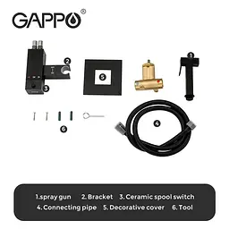 Набір гігієнічного душа прихованого монтажу Gappo G7207-60 із термостатом, чорний, Чорний матовий - мініатюра 7