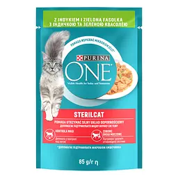 Вологий корм для стерилізованих котів Purina One Sterilcat в соусі з індичкою та зеленою квасолею 85 г (12455698)