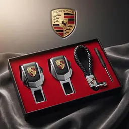 Подарунковий набір №1 для Porsche із заглушками ременів безпеки та брелоком з логотипом