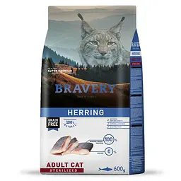 Сухий корм для стерилізованих котів Bravery Herring Adult Cat Sterilized з оселедцем 600 г