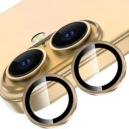 Захисне скло Metal Classic на камеру (у упак.) для Apple iPhone 16 (6.1) / 16 Plus (6.7) Золотий / Gold - мініатюра 3