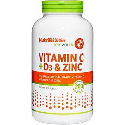 Дієтична добавка NutriBiotic Vitamin C + D3 & Zinc 250 капсул