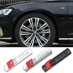 Емблема напис Sline для Audi чорна глянцева 72х17мм метал (на скотчі) - мініатюра 2