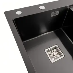 Кухонна мийка Platinum Handmade PVD L з нержавіючої сталі 1.0 мм квадратний сифон 65x50x23 см чорна - мініатюра 5