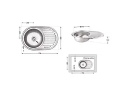 Мийка врізна Brinex 770х550х180мм 1 7750, Micro Decor 0,8мм BRIN7750MDEC08 - мініатюра 2