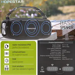 Портативна Bluetooth - колонка Hopestar A20 Black - мініатюра 3