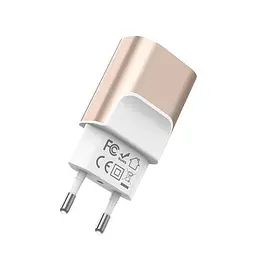 Мережевий зарядний пристрій Hoco 2USB C47A 2.1A Gold - мініатюра 2