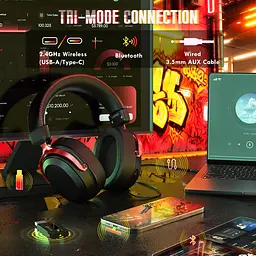 Ігрова гарнітура Attack Shark L30PRO Wireless,2.4GHz/Bluetooth/3.5mm AUX/AUX-to-Type-C,Black and Red - мініатюра 5