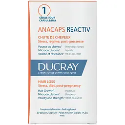 Харчова добавка Ducray Anacaps Reactiv для зміцнення волосся та нігтів 30 капсул - мініатюра 3