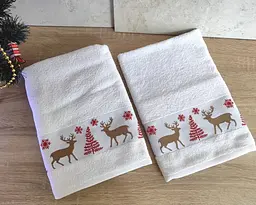 Набір новорічних рушників Gulcan 50x90+70х140 Merry Christmas White - мініатюра 3