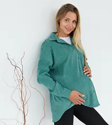 Жіноча сорочка для вагітних стилю oversize з мікровельвету Varna розмір L-XL Lullababe темно-оливкова