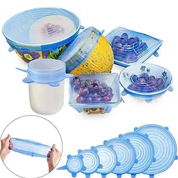 Набір багаторазових силіконових кришок для посуду Super Stretch Silicone Lids 6 штук