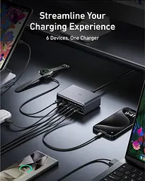 Сетевое зарядне пристрій Anker GaNPrime Charger - 200W 4xUSB-C PD & 2xUSB-A Black (7121459) - мініатюра 5