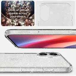 Чехол Spigen Liquid Crystal Glitter для iPhone 16 Crystal Quartz (ACS08192) + защитное стекло - мініатюра 6
