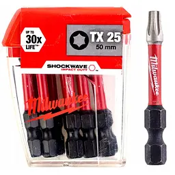 Біта SHOCKWAVE MILWAUKEE, TX25, 50мм, (10 шт), пластикова коробка