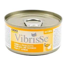 Вологий корм для котів Vibrisse тунець та куряча шинка, банка 70 г