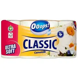 Туалетний папір OOOPS! 3 шари Classic Camomilla 8шт 140 відривів