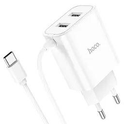 Зарядний пристрій Hoco C103A 2 USB білий з кабелем Type-C