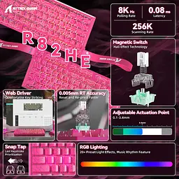 Ігрова дротова магнітна клавіатура Attack Shark R82 / Дротове підключення / Magnetic Switch / Pink - мініатюра 6
