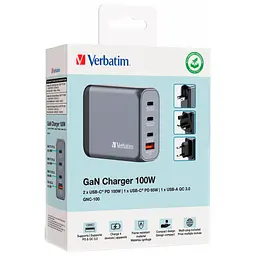 Зарядний пристрій Verbatim GaN 100 W 4 ports (2xUSB-C-100 W,USB-C 65 W /USB-A -3.0) (32202) - мініатюра 7