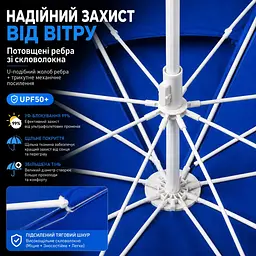 Синя Садова парасолька з подвійним куполом 220см / Пляжна двоярусна парасолька з регульованою висотою - мініатюра 7