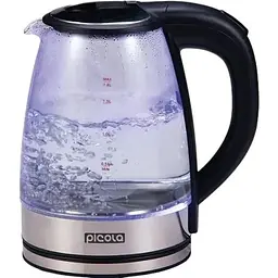 Електрочайник Picola PEK-04, Black, 1500W, 1.8л, скло+нерж.сталь, дисковий, індикатор рівня води, захист від перегріву, відключення за відсутності води