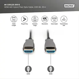Кабель мультимедійний HDMI M to HDMI M 30m 4K AOC hybrid-fiber black Digitus (AK-330125-300-S) - мініатюра 3