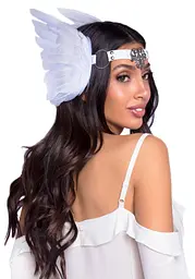 Пов’язка на голову з крилами Leg Avenue Feather headband White, пір’я та натуральна шкіра - мініатюра 2